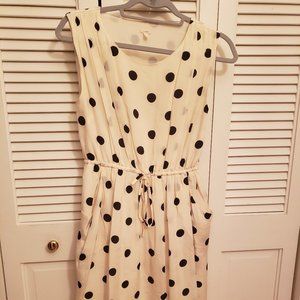 J. Crew Off White and Navy Blue Polkadot Dress